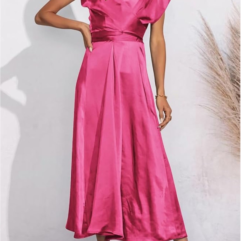 Elegant Pink Midi Dress with tie NWT